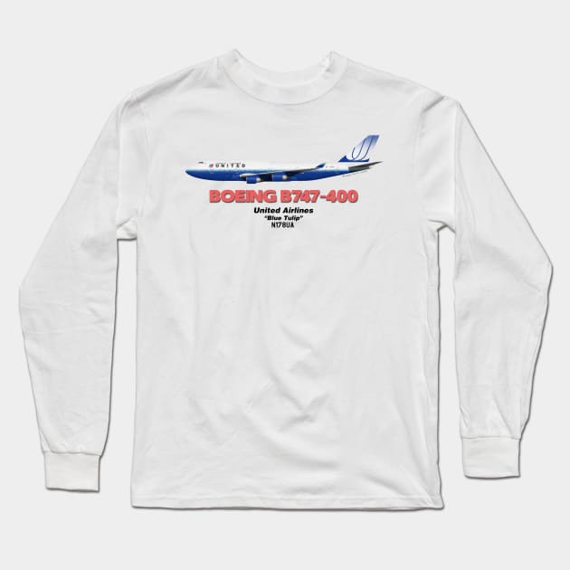 Boeing B747-400 - United Airlines "Blue Tulip" Long Sleeve T-Shirt by TheArtofFlying